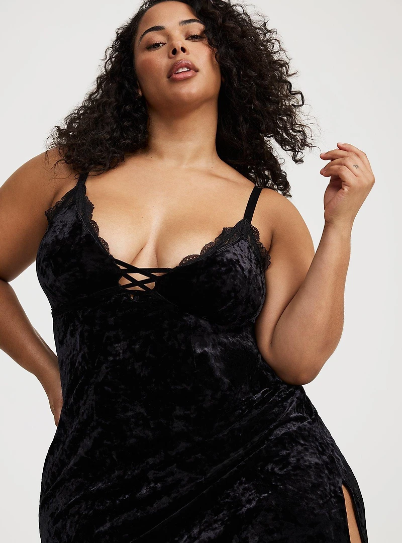 Velour Lingerie Maxi Slip Dress