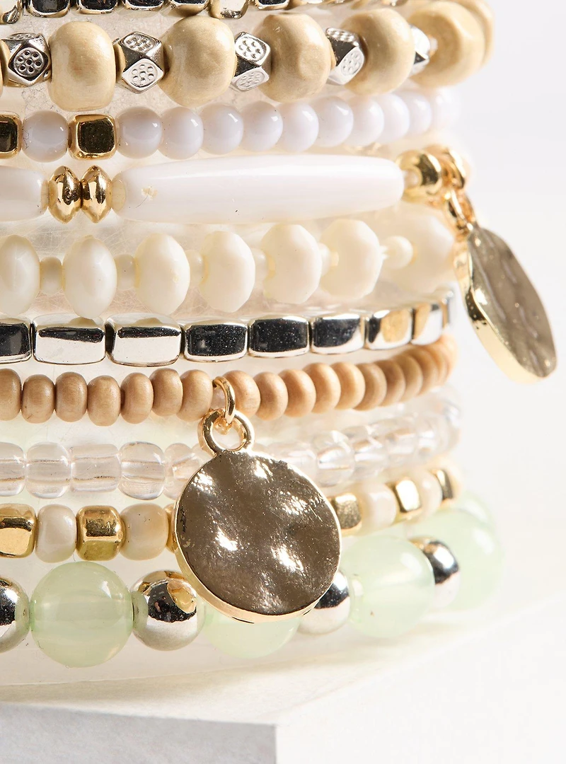 Stone & Pearl Stretch Bracelet Set