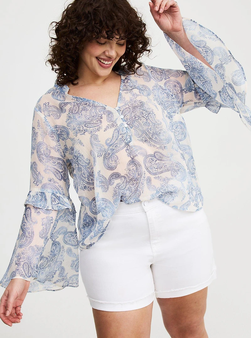 Chiffon V-Neck Ruffle Top