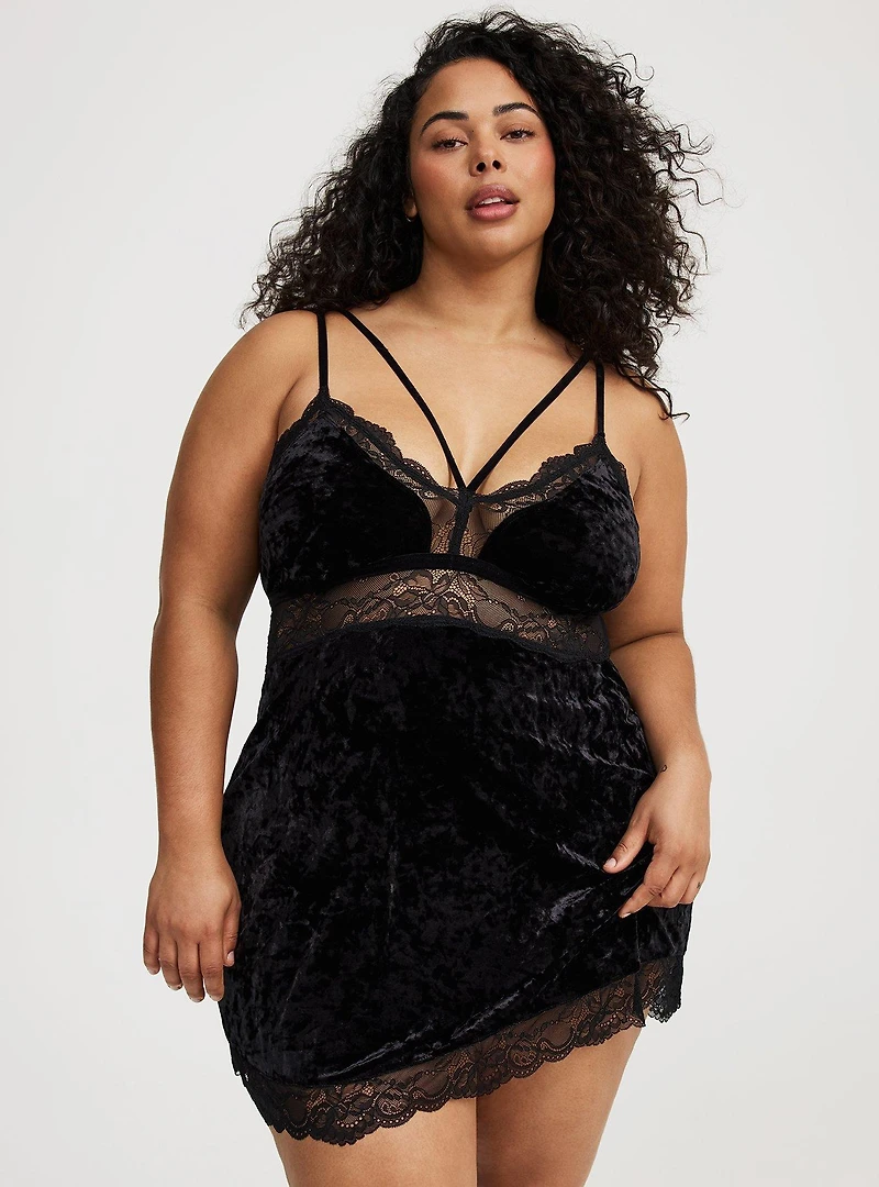 Strappy Velour Lingerie Slip