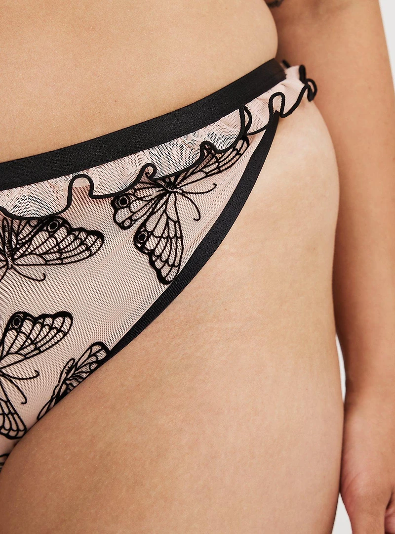 Butterfly Flocked Mesh Tanga Panty