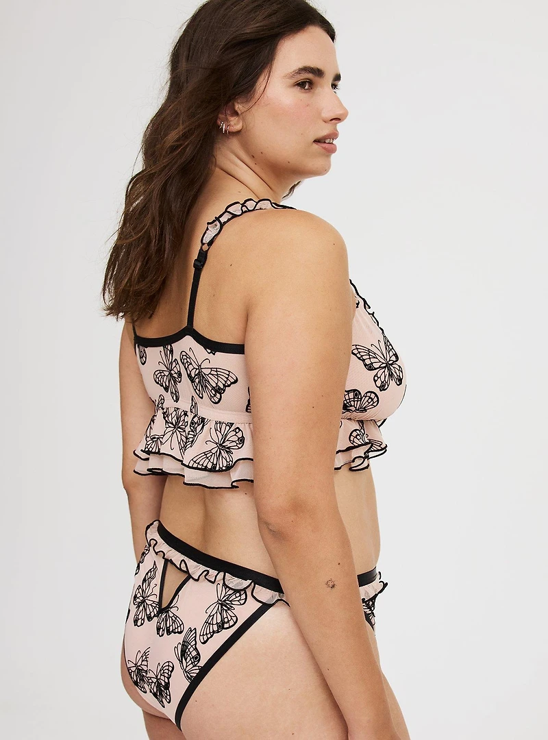Butterfly Flocked Mesh Tanga Panty