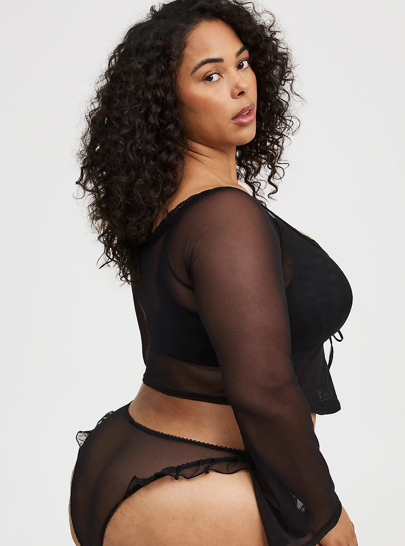 Bell Sleeve Mesh Crop Top