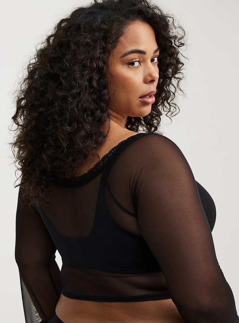 Bell Sleeve Mesh Crop Top