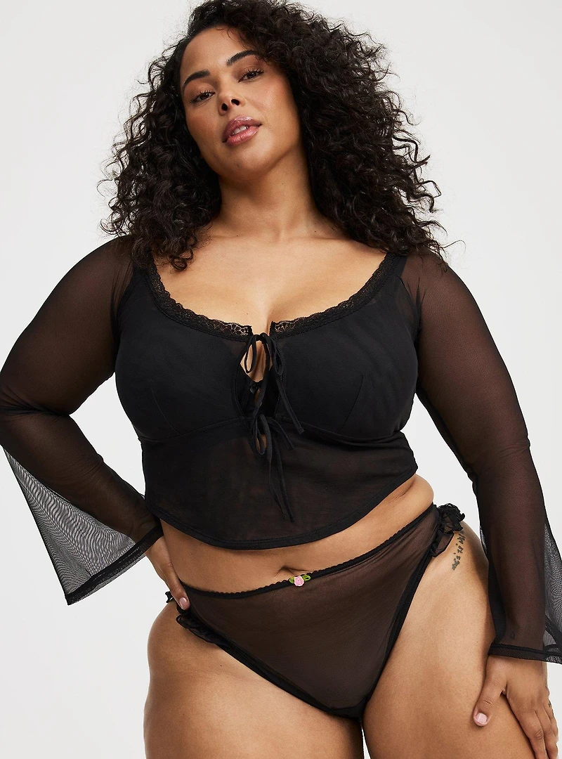 Bell Sleeve Mesh Crop Top