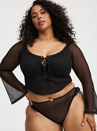 Bell Sleeve Mesh Crop Top