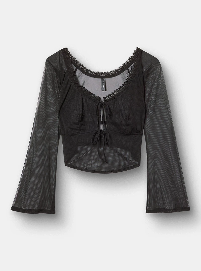 Bell Sleeve Mesh Crop Top