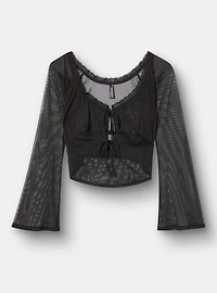 Bell Sleeve Mesh Crop Top
