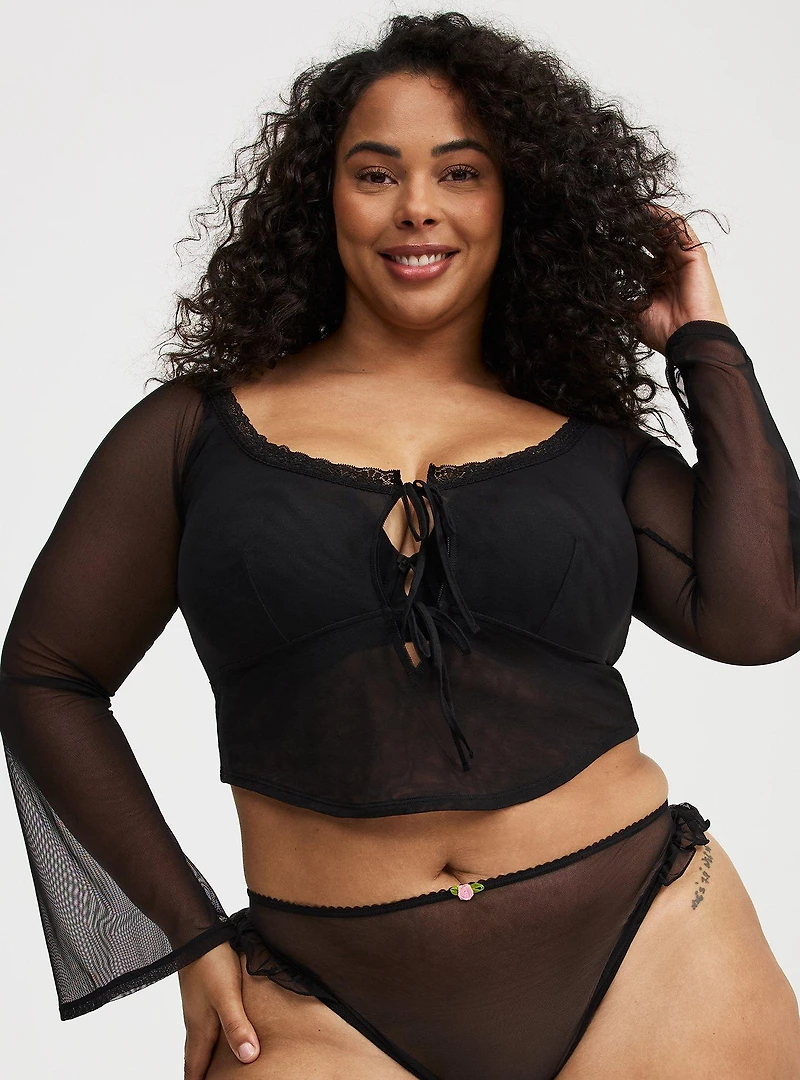 Bell Sleeve Mesh Crop Top