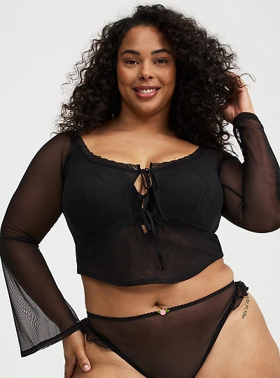 Bell Sleeve Mesh Crop Top