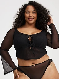 Bell Sleeve Mesh Crop Top