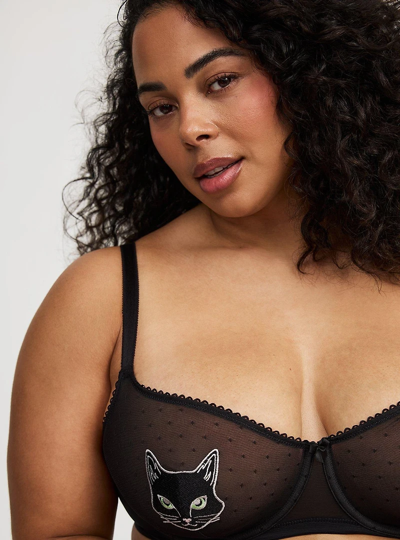 Halloween Cat-Applique Balconette Bra