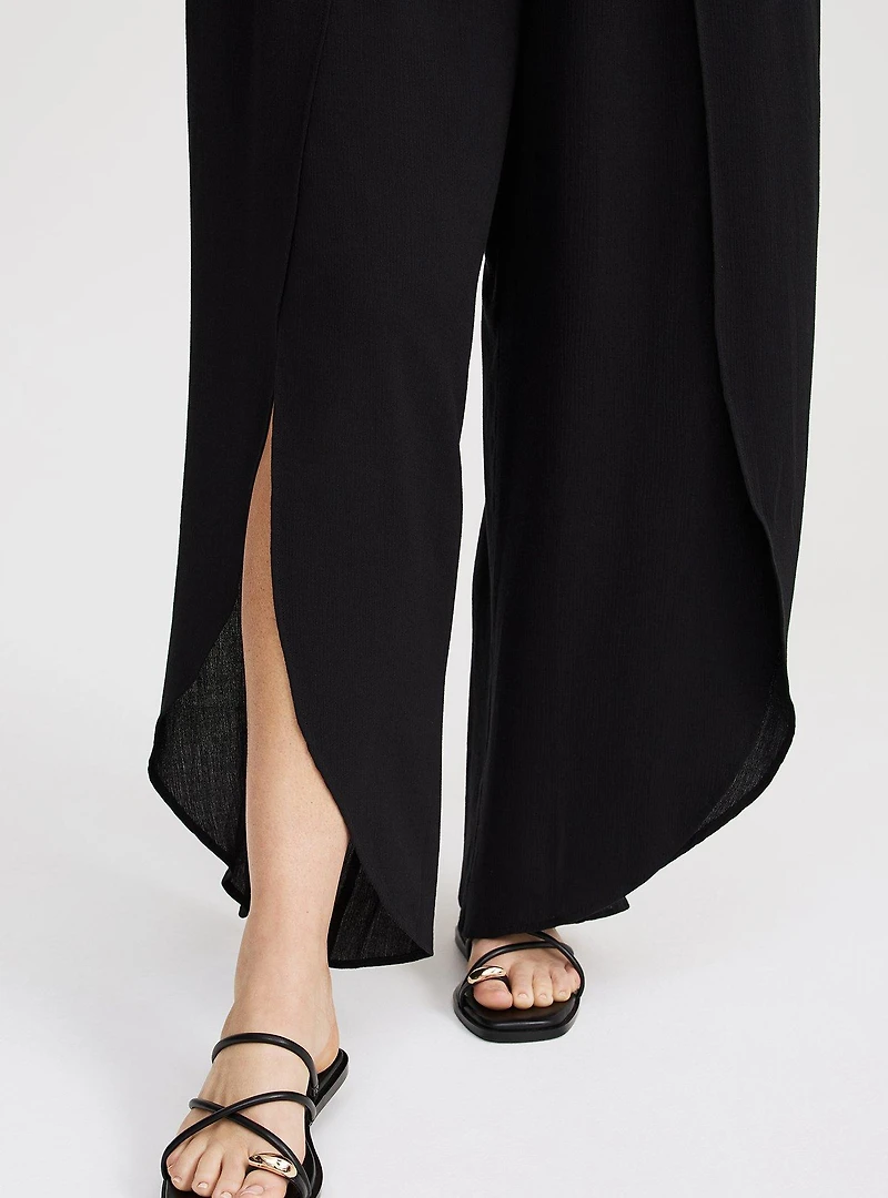Mid-Rise Pull-On Open-Leg Pant