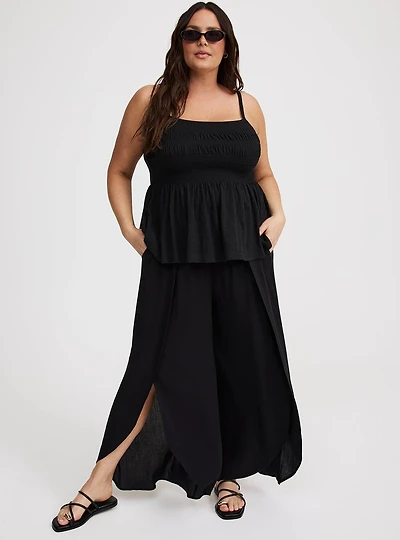 Mid-Rise Pull-On Open-Leg Pant
