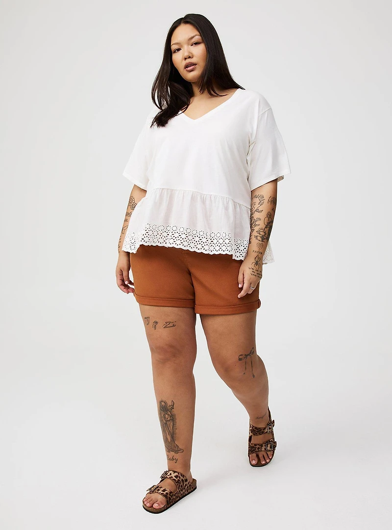 Heritage Cotton V-Neck Ruffle Tee