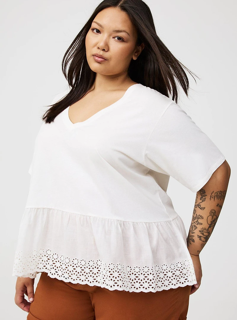 Heritage Cotton V-Neck Ruffle Tee