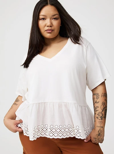 Heritage Cotton V-Neck Ruffle Tee
