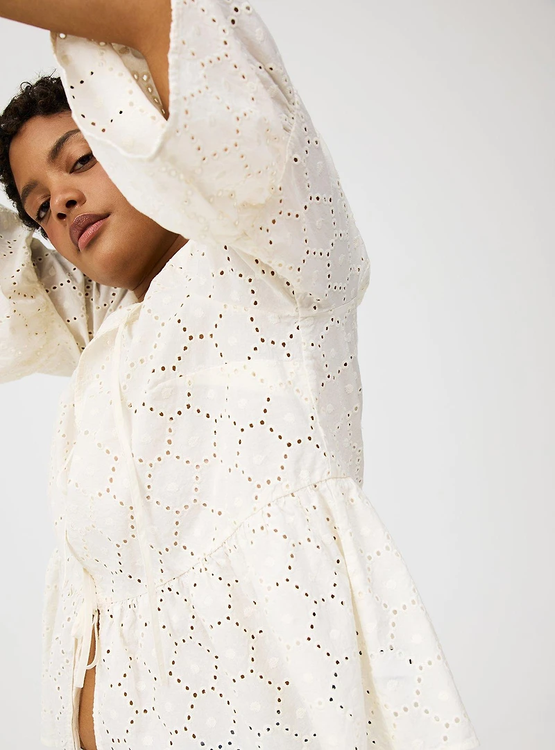 Cotton Eyelet Tie-Front Top
