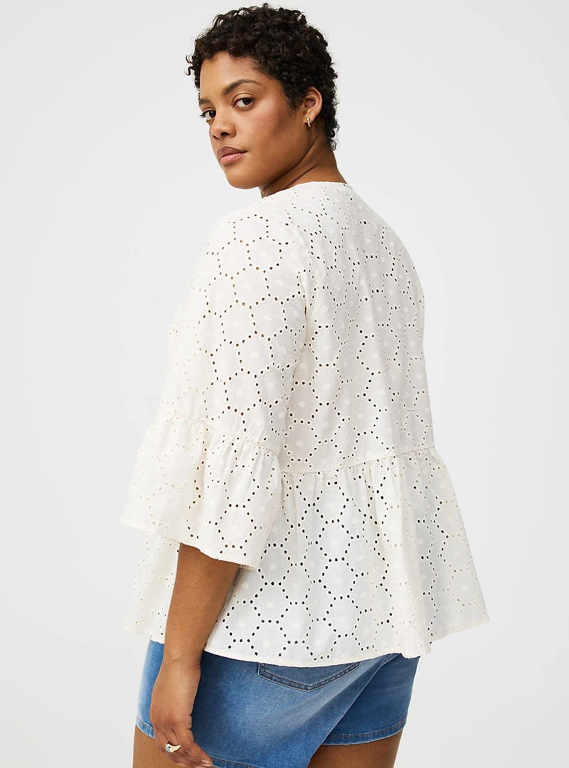 Cotton Eyelet Tie-Front Top