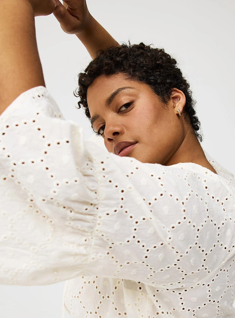 Cotton Eyelet Tie-Front Top