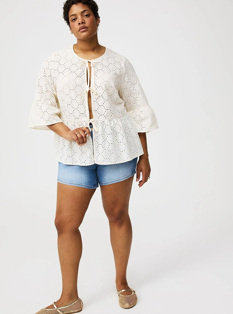 Cotton Eyelet Tie-Front Top