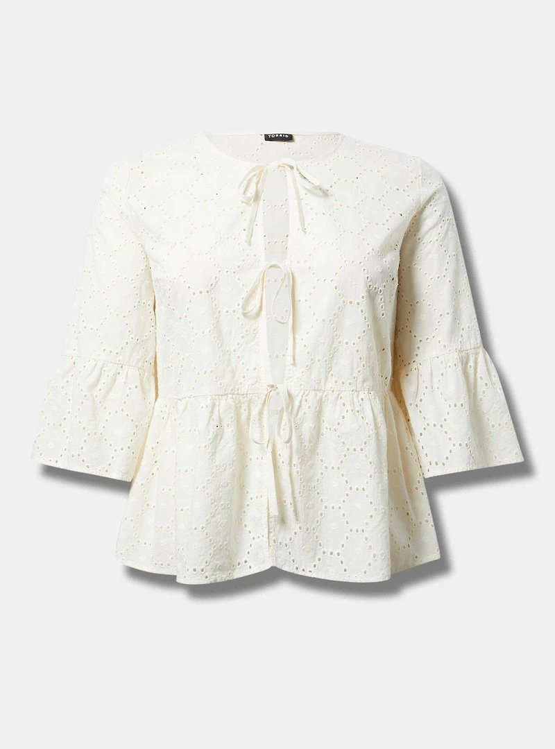 Cotton Eyelet Tie-Front Top