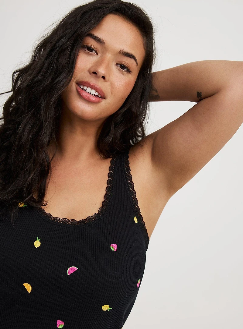 Cotton Rib Lace Trim Sleep Tank
