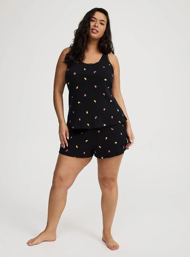 Cotton Rib Lace Trim Sleep Tank