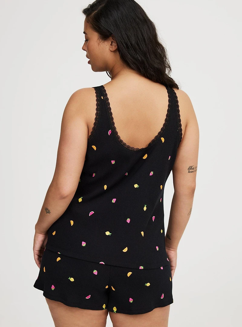 Cotton Rib Lace Trim Sleep Tank