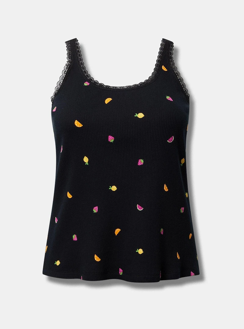 Cotton Rib Lace Trim Sleep Tank