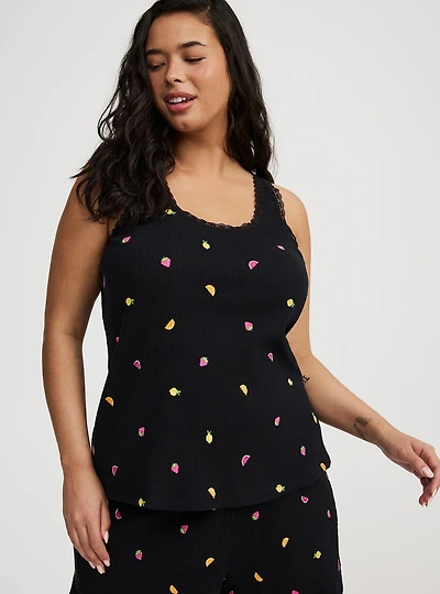 Cotton Rib Lace Trim Sleep Tank