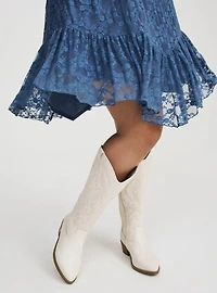 High-Low Stretch Lace Ruffle Dress