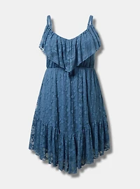 High-Low Stretch Lace Ruffle Dress