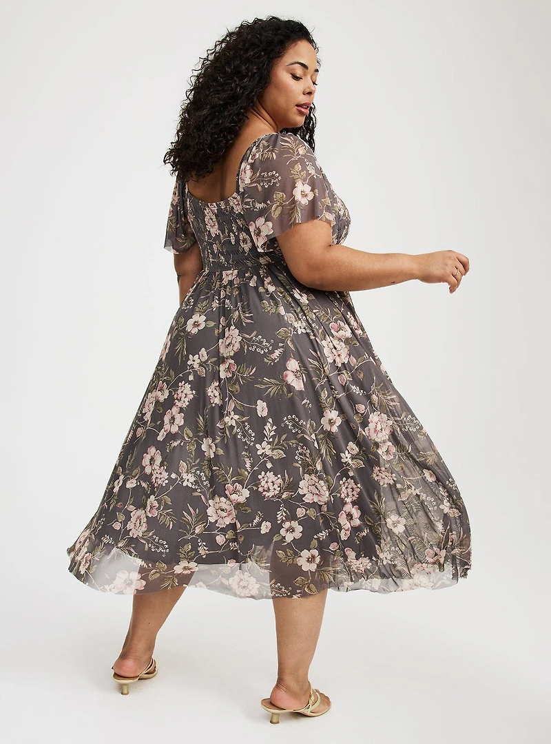 Flutter Sleeve Tea Length Dress