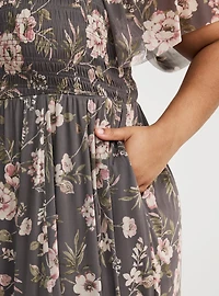 Flutter Sleeve Tea Length Dress