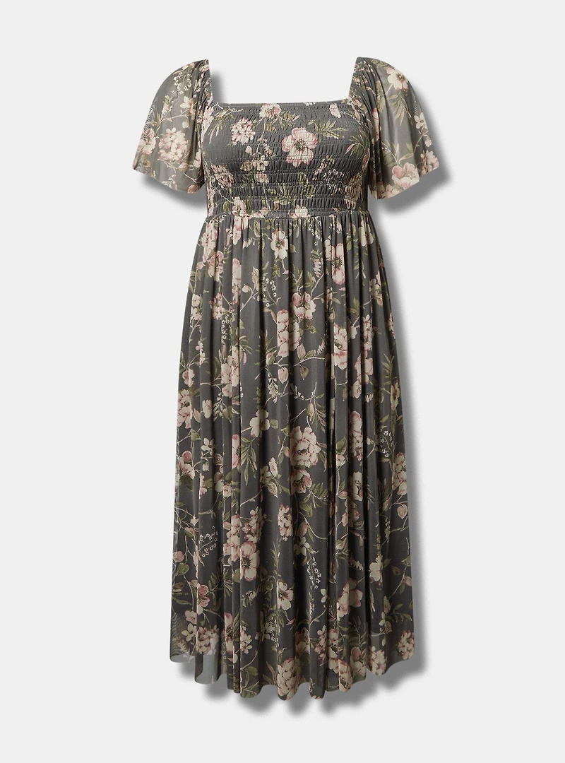 Flutter Sleeve Tea Length Dress