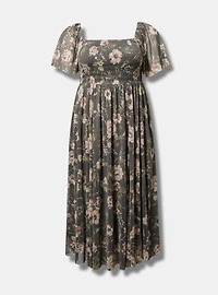 Flutter Sleeve Tea Length Dress