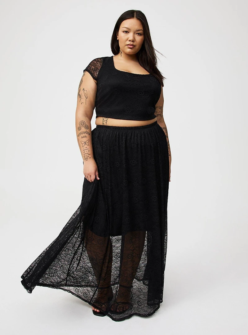 Lace Crop Top & Maxi Skirt Set