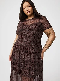 Relaxed Tea Length Mesh T-Shirt Dress
