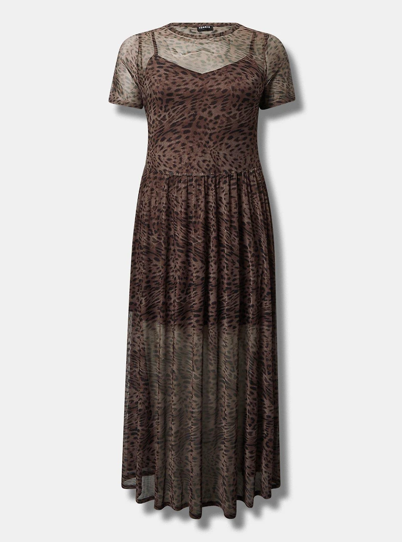 Relaxed Tea Length Mesh T-Shirt Dress