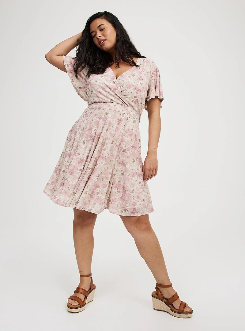 Surplice Flutter Sleeve Mini Dress
