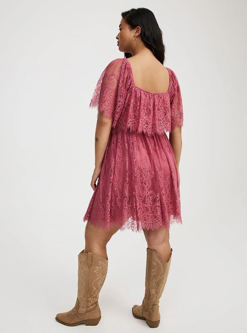 Mini Mesh Scallop-Trim Dress