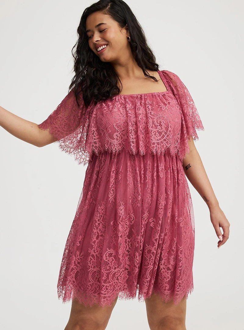 Mini Mesh Scallop-Trim Dress