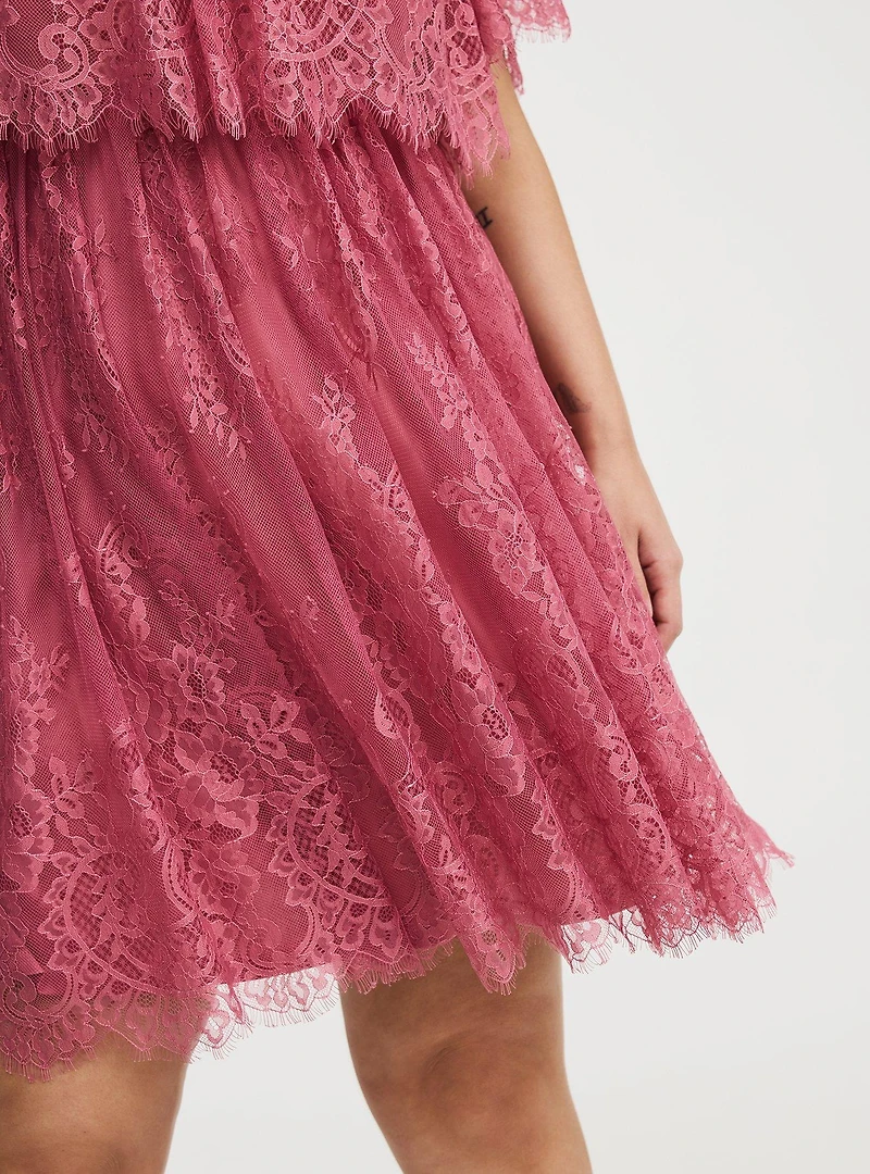 Mini Mesh Scallop-Trim Dress