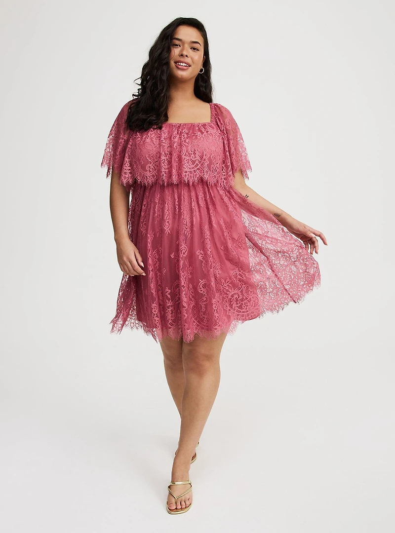 Mini Mesh Scallop-Trim Dress