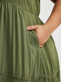 Square Neck Lace Inset Maxi Dress