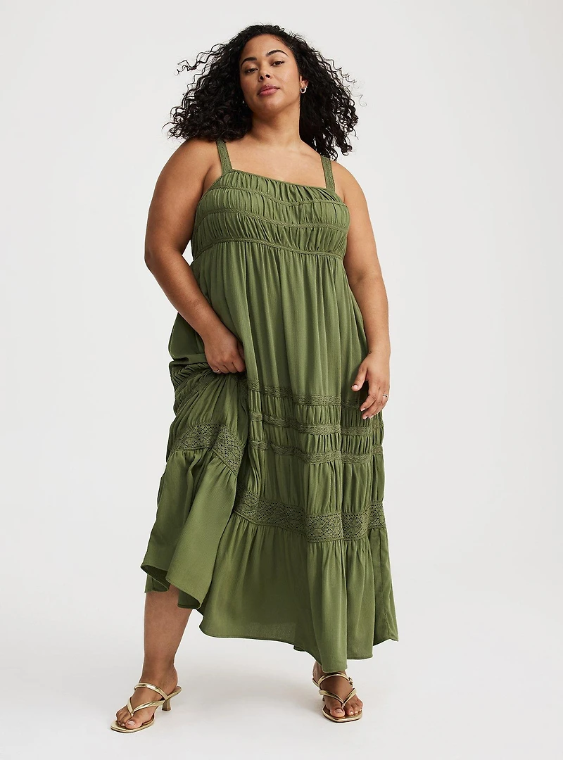 Square Neck Lace Inset Maxi Dress