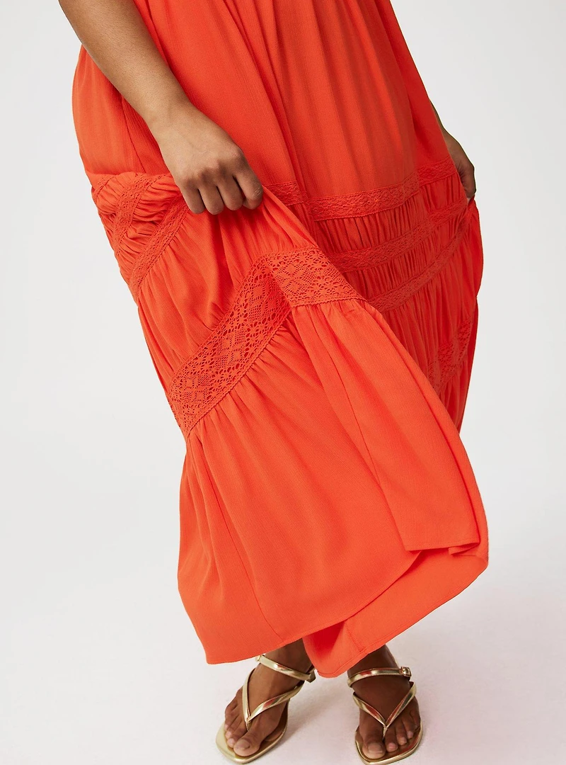 Square Neck Lace Inset Maxi Dress