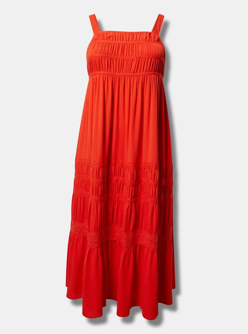 Square Neck Lace Inset Maxi Dress