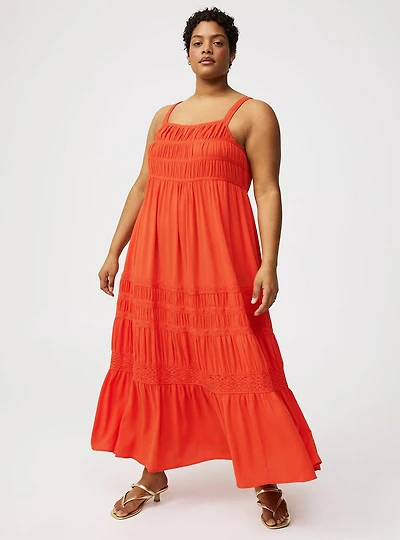 Square Neck Lace Inset Maxi Dress